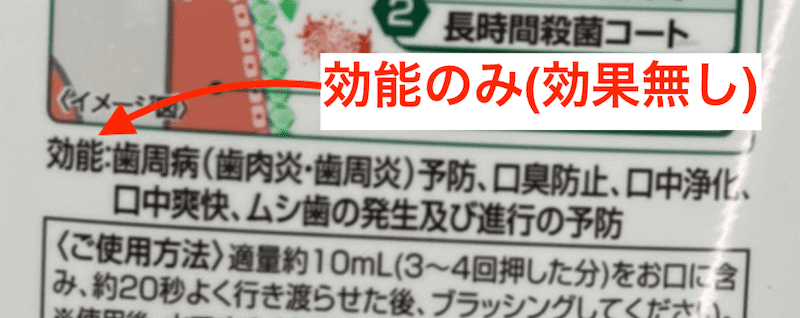 ドラッグストアの市販品によくある効能のみの商品例